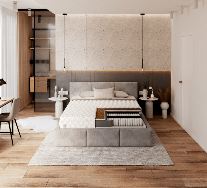 Čiužinys ŠEIMA (storis : 24 cm, kietumas : H2/H3 vidutinio minkštumo/vidutinio kietumo)