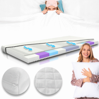 FOAM+ čiužinys 90x200x15 cm, dvipusis, vidutinio kietumo, H3/H4, 9 zonų